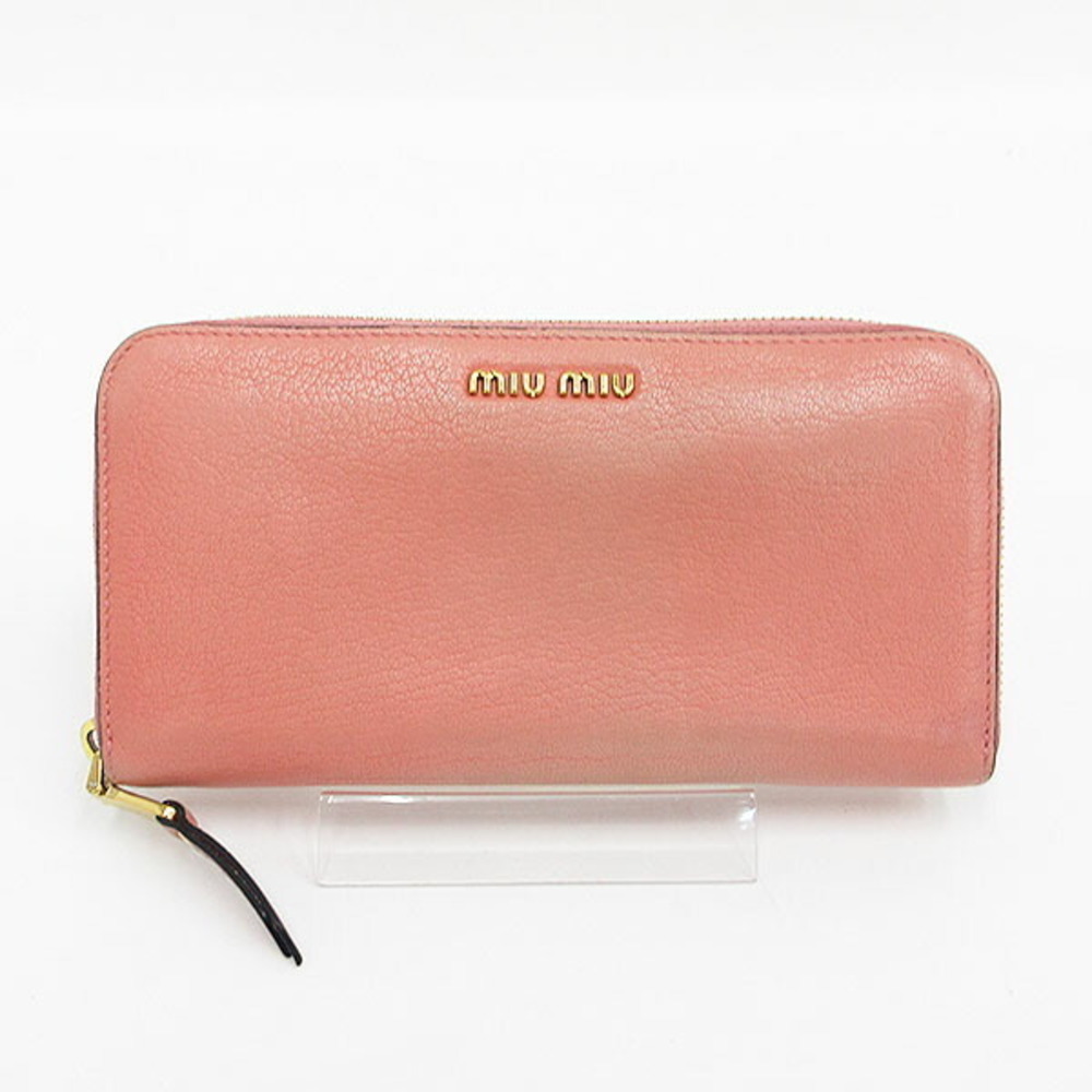 Miu Miu Madras Round Zip Long Wallet Pink Leather